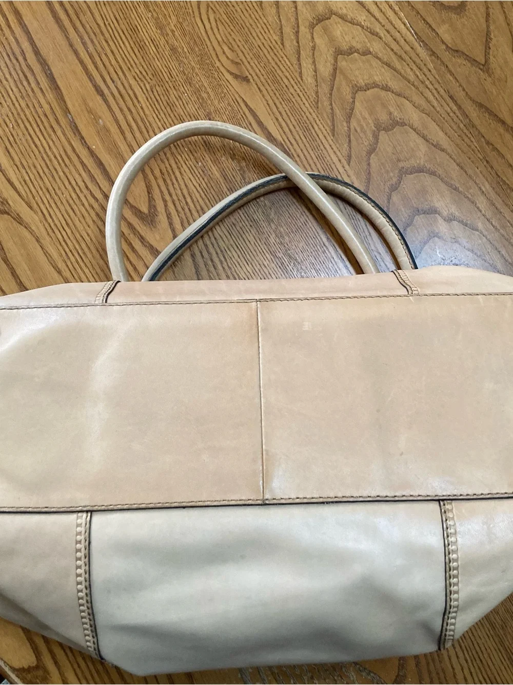 Fossil Beige Leather Tote with Key Charm